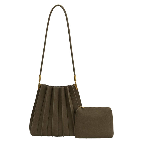 Carrie Olive Vegan Suede Shoulder Bag