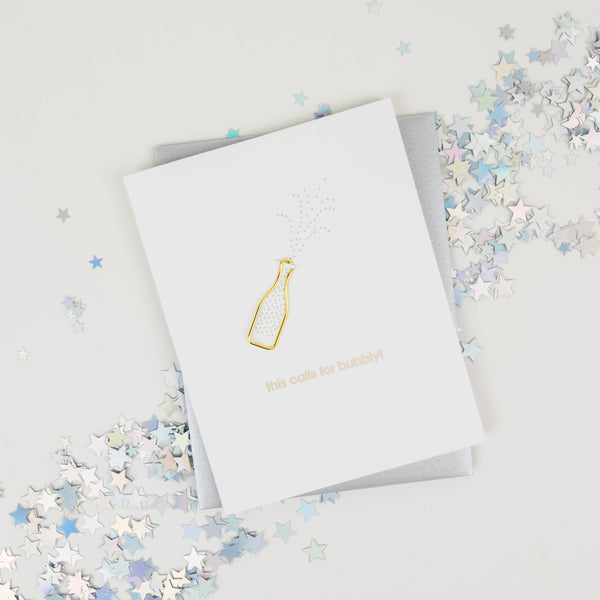 This Calls for Bubbly Paper Clip Letterpress Greeting Card - Bodega Nantucket