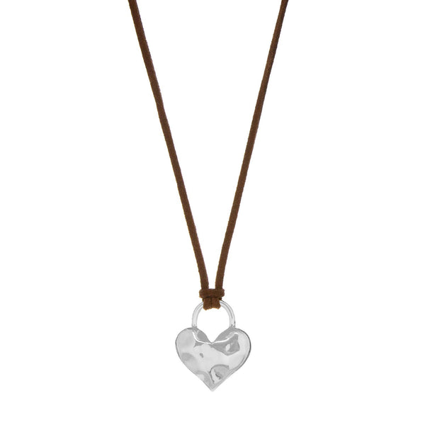 Textured Puffy Heart Suede Adjustable Necklace - Bodega Nantucket
