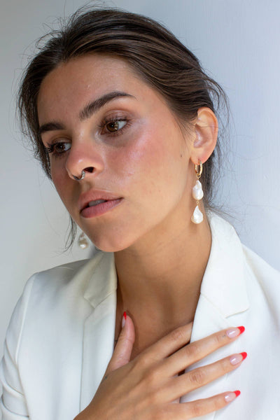 Lustre Double Baroque Mini Hoop Earrings - Bodega Nantucket