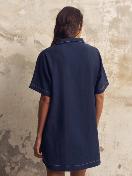 Mae Popover Mini Dress - Navy - Bodega Nantucket
