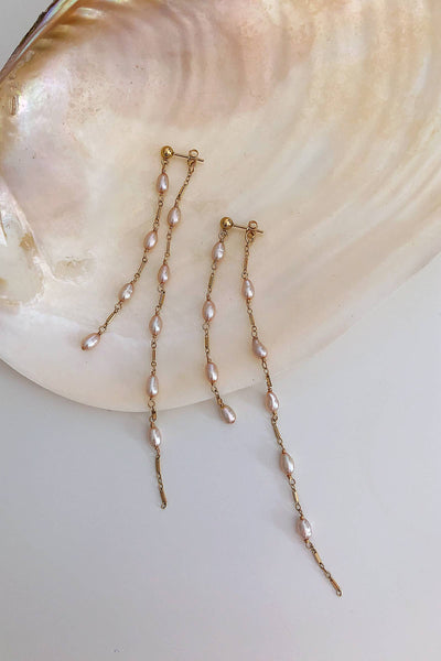 Dripping Freshwater Pearl 360 Earrings - White - Bodega Nantucket