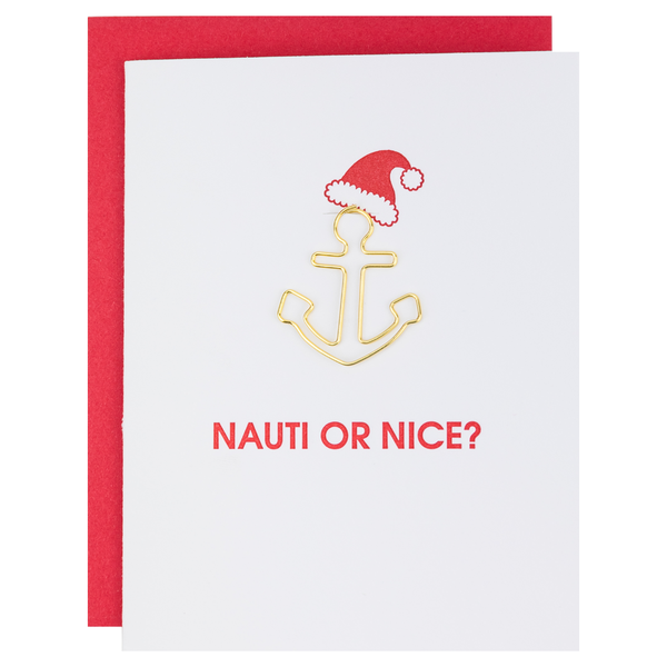 Nauti or Nice Holiday - Christmas Card with Anchor Paper Clip Letterpress Card - Bodega Nantucket