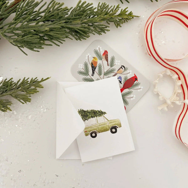 Christmas tree truck mini enclosure notecard - Bodega Nantucket