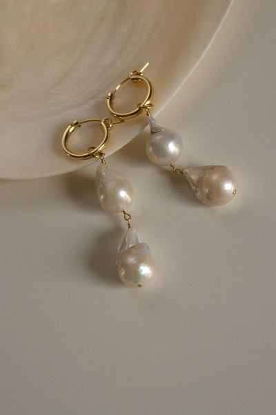 Lustre Double Baroque Mini Hoop Earrings - Bodega Nantucket