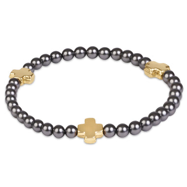 Signature Cross 4mm Pearl Dark Grey Bracelet Gold