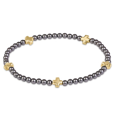 Signature Cross Small 3mm Pearl Dark Grey Bracelet - Gold