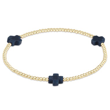 Signature Cross Gold 2MM Bead Bracelet Navy - Bodega Nantucket