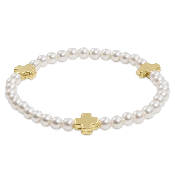 Signature Cross Pearl 4mm Gold Bracelet - Bodega Nantucket