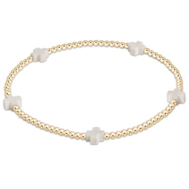 Small Signature Cross Gold 2mm Bead Bracelet Off White - Bodega Nantucket