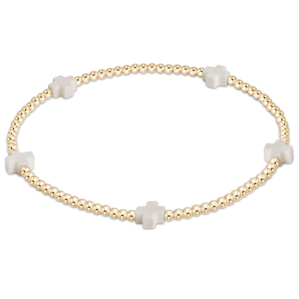 Small Signature Cross Gold 2mm Bead Bracelet Off White - Bodega Nantucket