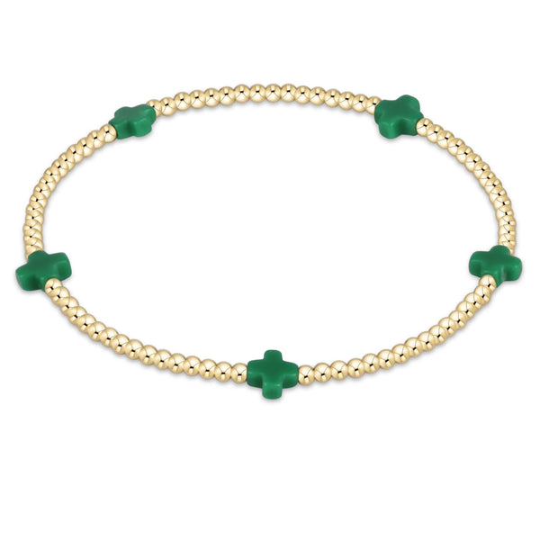 Small Signature Cross Gold 2mm Bead Bracelet Emerald - Bodega Nantucket