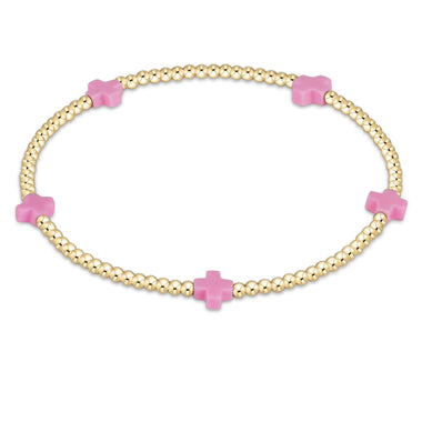 Small Signature Cross Gold 2mm Bead Bracelet Bright Pink - Bodega Nantucket