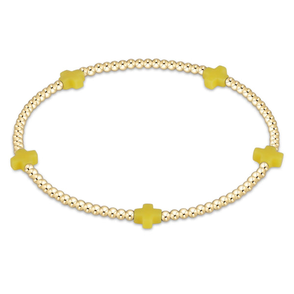 Small Signature Cross Gold 2mm Bead Bracelet Canary - Bodega Nantucket