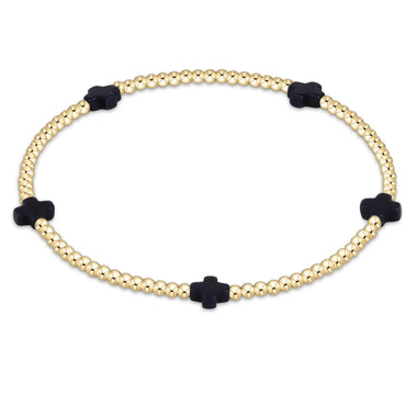 Small Signature Cross Gold 2mm Bead Bracelet Navy - Bodega Nantucket