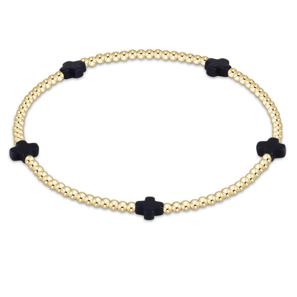 Small Signature Cross Gold 2mm Bead Bracelet Navy - Bodega Nantucket