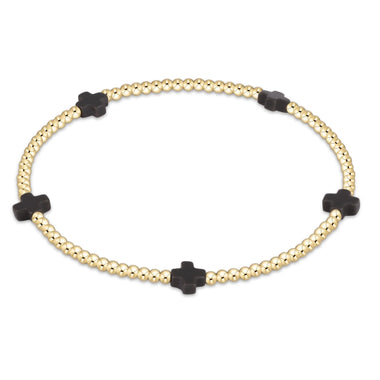 Small Signature Cross Gold 2mm Bead Bracelet Charcoal - Bodega Nantucket