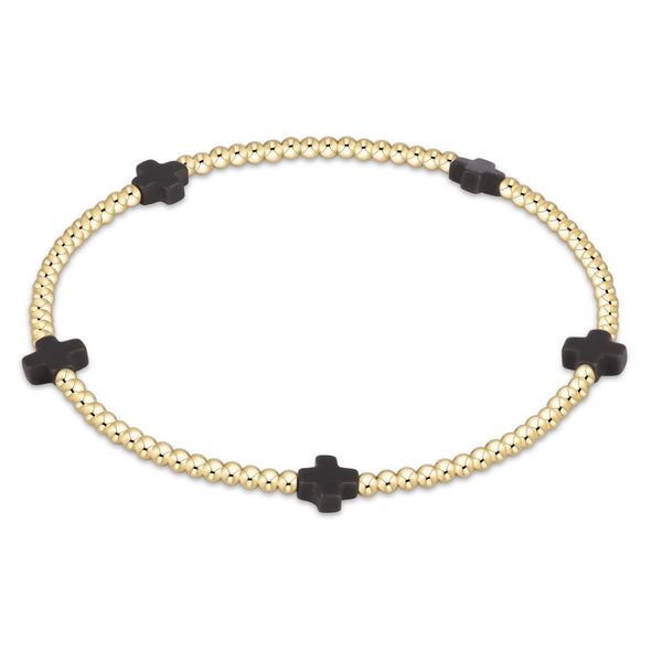Small Signature Cross Gold 2mm Bead Bracelet Charcoal - Bodega Nantucket