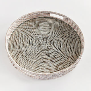 White Round Rattan Tray