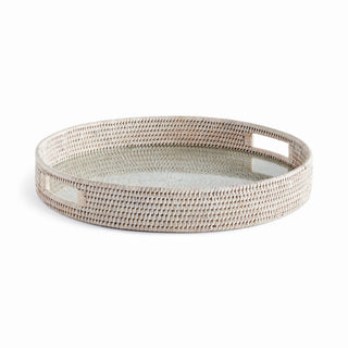 White Round Rattan Tray