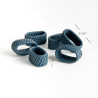 Navy Rattan Napkin Holders Set/4