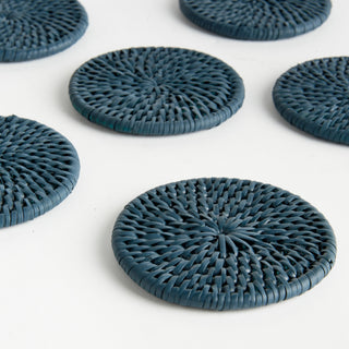 Navy Rattan Coasters Set/6