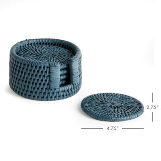 Navy Rattan Coasters Set/6