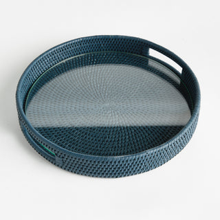 Navy Rattan Tray