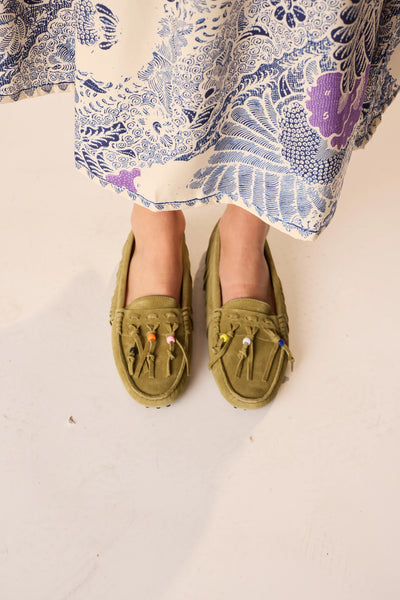 Toujours Beaded Moccasins Khaki - Bodega Nantucket