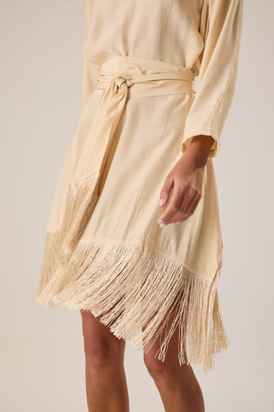 Claudia Tunic Cream Fringe Silk