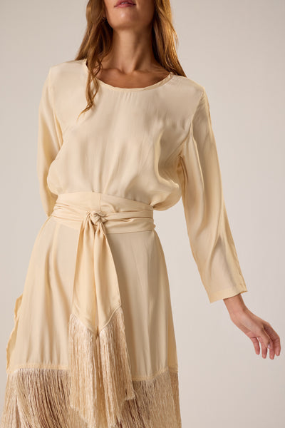 Claudia Tunic Cream Fringe Silk