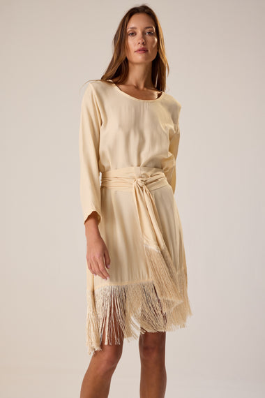 Claudia Tunic Cream Fringe Silk