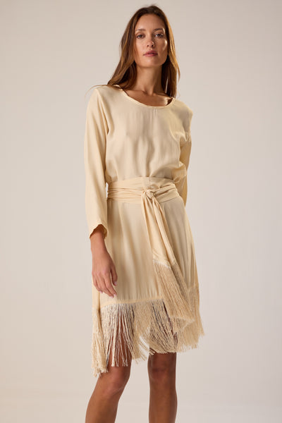 Claudia Tunic Cream Fringe Silk
