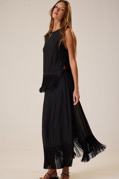 Anita Skirt Black Silk Fringe