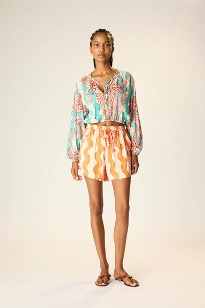 Amelia Top Coral Wave Sky - Bodega Nantucket