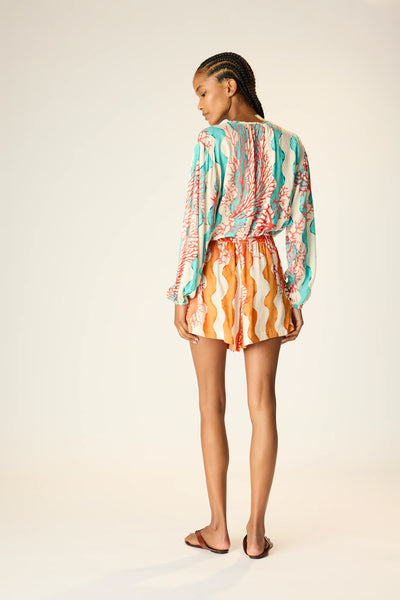 Amelia Top Coral Wave Sky - Bodega Nantucket
