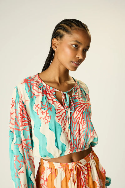 Amelia Top Coral Wave Sky - Bodega Nantucket