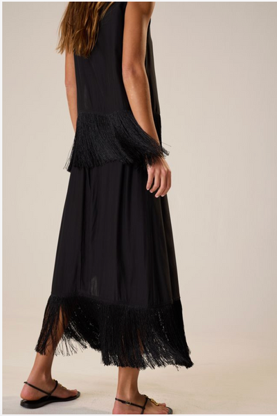 Anita Skirt Black Silk Fringe