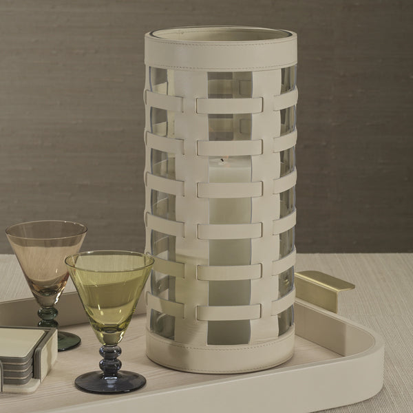 Cream Leather Glass Vase - Bodega Nantucket