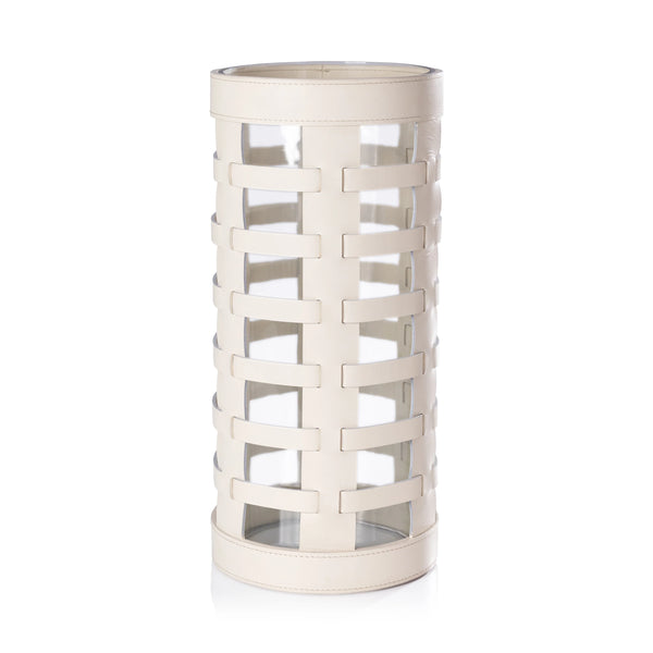 Cream Leather Glass Vase - Bodega Nantucket