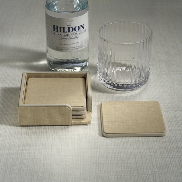 Leather Coasters Rattan & Cream - Bodega Nantucket