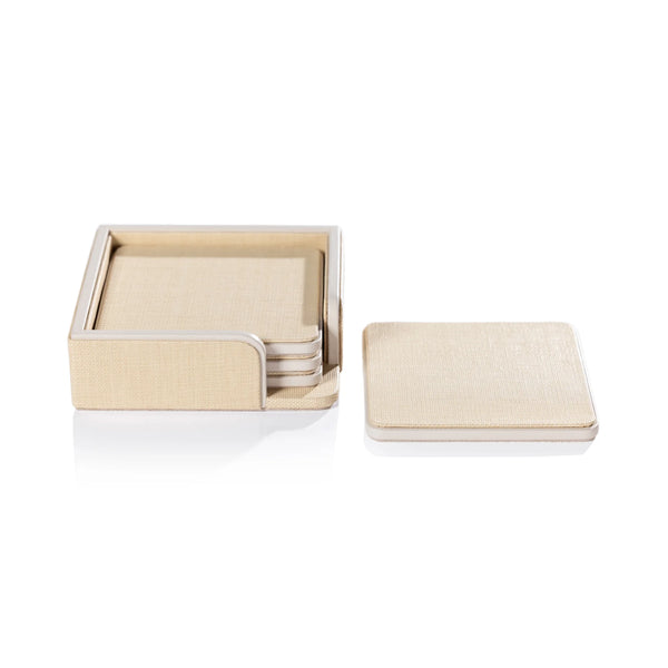 Leather Coasters Rattan & Cream - Bodega Nantucket