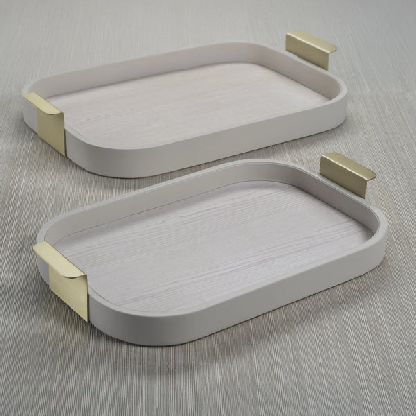 Cream Leather Tray w/Gold Handles - Bodega Nantucket