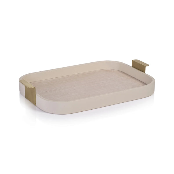 Cream Leather Tray w/Gold Handles - Bodega Nantucket