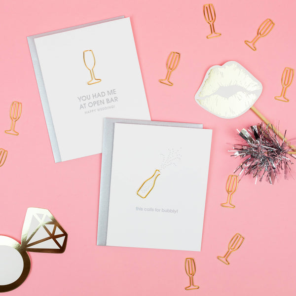 This Calls for Bubbly Paper Clip Letterpress Greeting Card - Bodega Nantucket