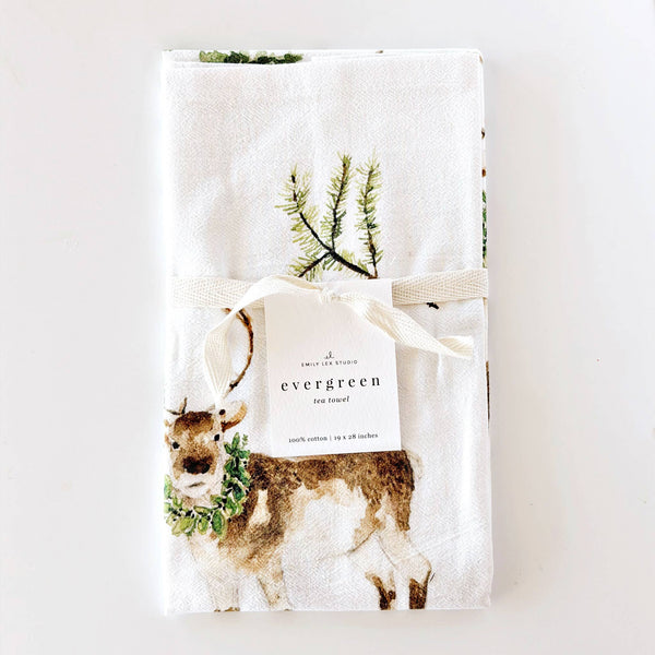 Evergreen christmas cotton flour sack tea towel