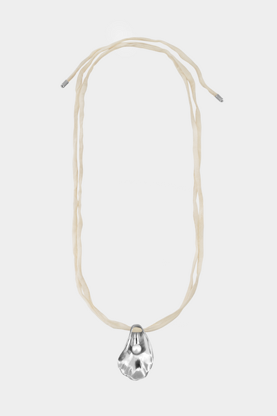 Oyster Shell Necklace on Raw Silk