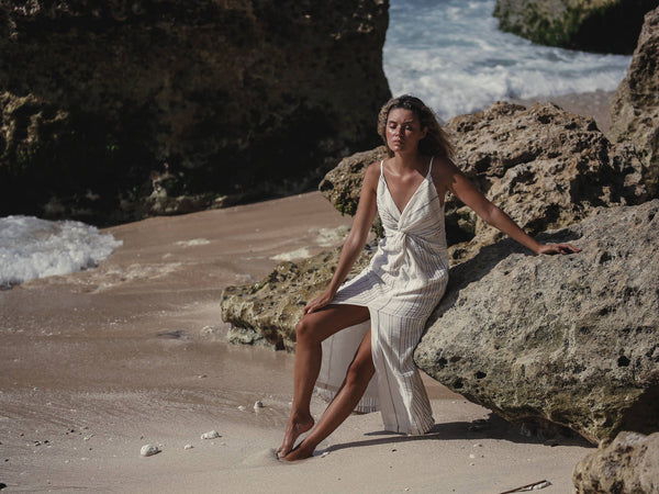 Celia Striped Dress - Natural With Stripes - Bodega Nantucket