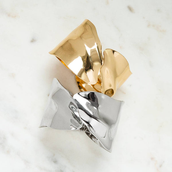 Wide overlap hammered cuff bracelet - Bodega Nantucket