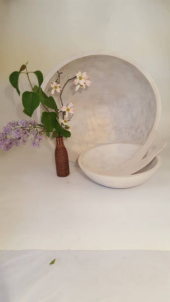 13" WHITE PEARL OAK ROUND BOWL - Bodega Nantucket